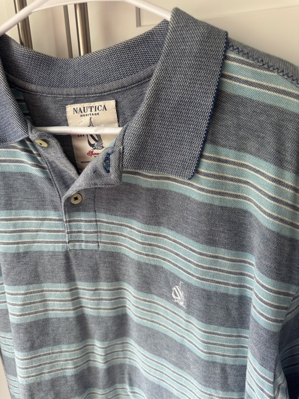 Nautica Light Blue and Blue Horizontal Stripe Polo XL - Picture 2 of 5